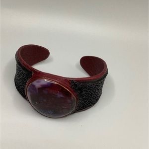 Leather cuff bracelet with pendant